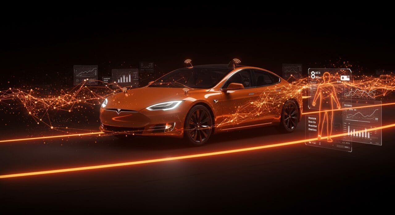 Seguro innovador con telemetría para Tesla Full Self-Driving integrando datos para primas personalizadas en movilidad autónoma.