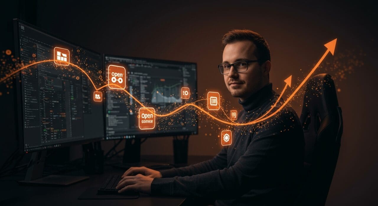 Founder working with Linux desktop technology in 2026, highlighting open source trends and startup opportunities.