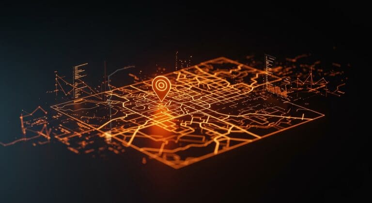 Mapa minimalista generado con Python combinando visualización de datos y diseño para branding de startups, usando OpenStreetMap y automatización con IA.