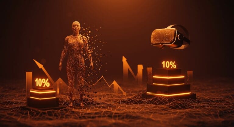 Meta reduce 10% de Reality Labs impactando proyectos de realidad virtual y metaverso en un entorno tecnológico futurista.