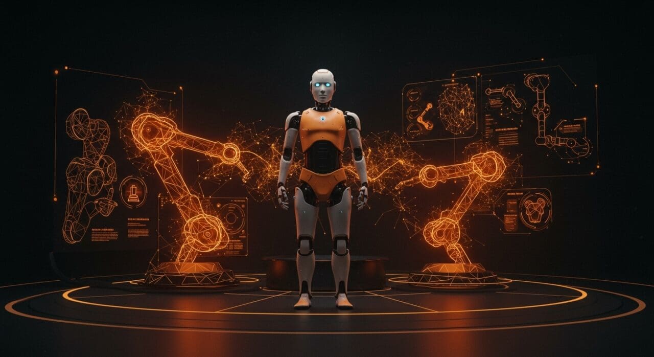 Robot humanoide futurista representando la adquisición de Mentee Robotics por Mobileye y la innovación en inteligencia artificial en CES 2026.