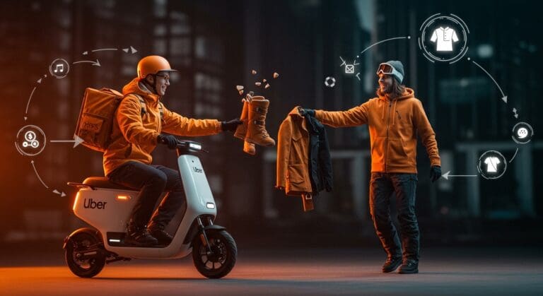 Entrega de ropa de esquí en alquiler colaborativo entre By Rotation y Uber, innovando logística y movilidad en moda.