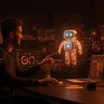 Asistente personal de IA Moltbot ayudando a founder de startup tecnológica a maximizar su productividad mediante automatización.