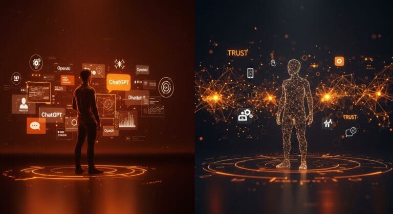 Comparativa visual de monetización IA entre OpenAI y DeepMind, mostrando estrategias de publicidad y confianza para startups en LATAM.