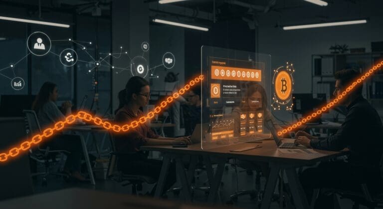 Concepto visual de nómina cripto en startups LATAM mostrando pagos en criptomonedas y blockchain en un entorno fintech innovador.