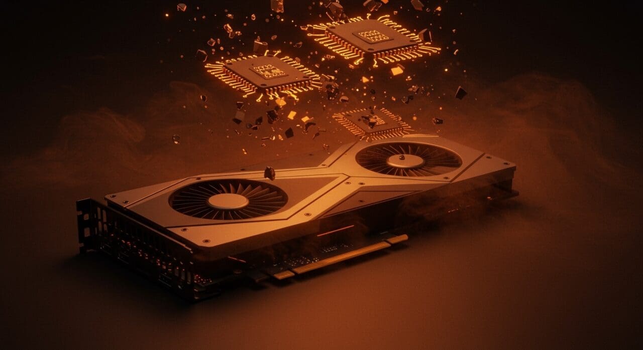 GeForce RTX 5070 Ti de NVIDIA detenida en producción, ilustrando escasez de GPUs y tendencias tecnológicas en hardware y AI para 2026.