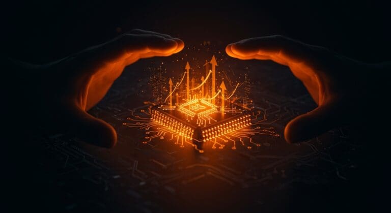 Chip avanzado de inferencia IA de Nvidia y Groq con patrones neuronales, simbolizando inversión y futuro tecnológico en startups.