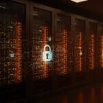 Centro de datos futurista con cifrado rack-scale y computación confidencial Nvidia Rubin para seguridad en IA empresarial.