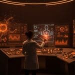 Interfaz futurista de ChatGPT Health de OpenAI mostrando salud digital e inteligencia artificial aplicada en tecnología para startups.