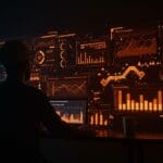 Ingeniero senior contemplando la gestión de proyectos fallidos y liderazgo técnico en startups tech con colores naranja y negro distintivos.