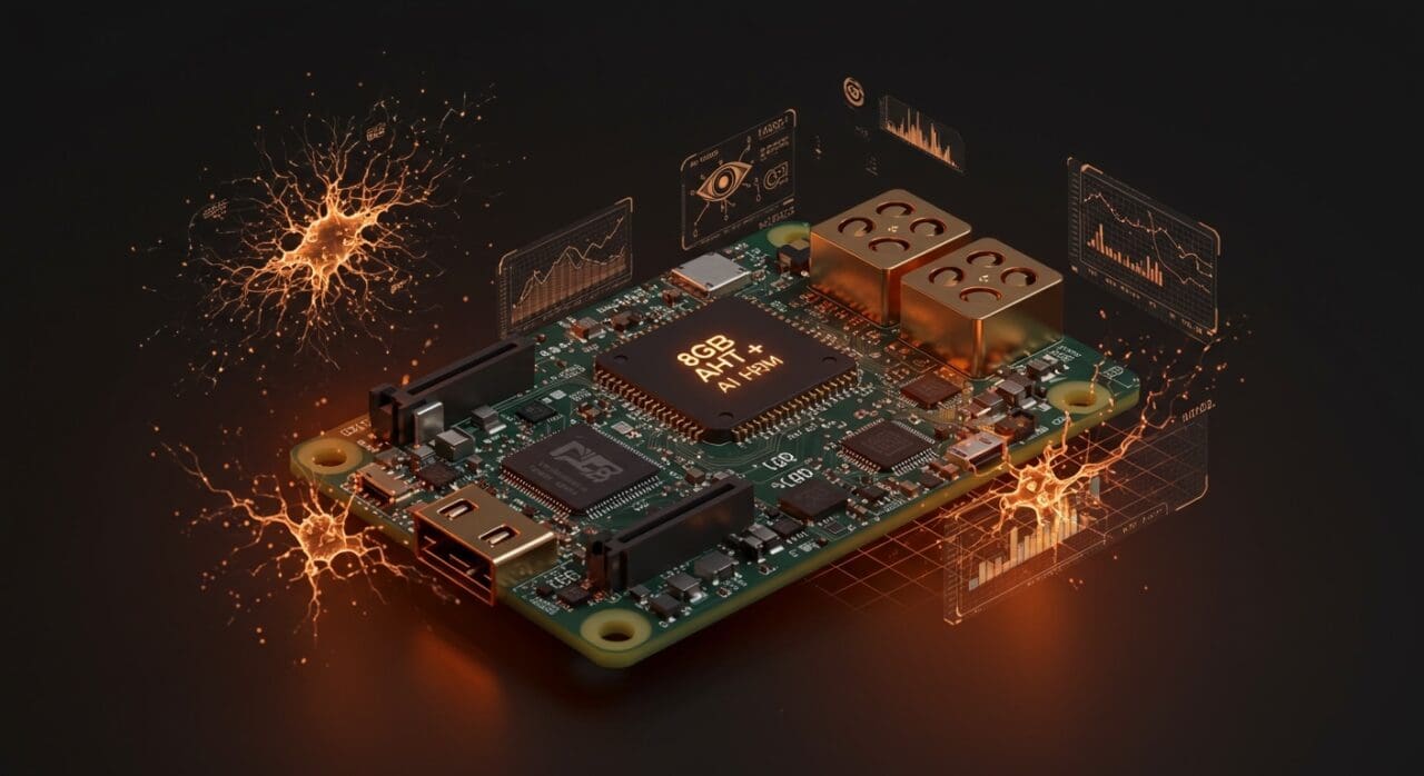 Raspberry Pi AI HAT+ 2 con 8GB RAM mostrando capacidades de IA local y procesamiento de visión para aplicaciones tecnológicas.