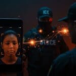 Reconocimiento facial móvil acelerando arrestos de ICE con tecnología biométrica y seguridad en inmigración.