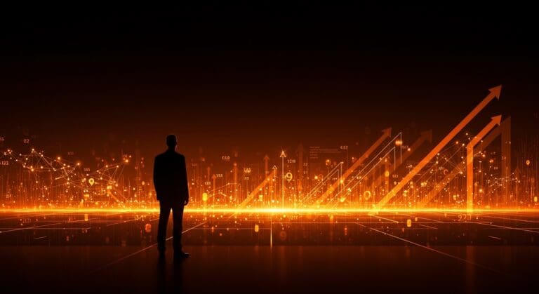 Reid Hoffman en actitud de liderazgo frente a un horizonte digital que simboliza la influencia tecnológica y el impacto ético en Silicon Valley.