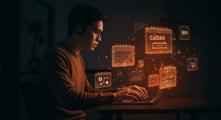 Desarrollador backend trabajando con WebDAV y CalDAV en Go, ilustrando retos técnicos y mejores prácticas para startups tecnológicas.