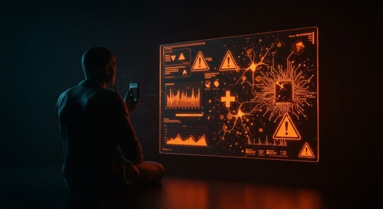 Retiro de IA médica de Google representado por un desarrollador frente a datos médicos fragmentados y redes neuronales abstractas, destacando riesgos en tecnología de salud.