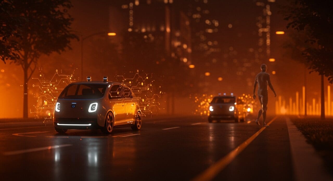 Robotaxis autónomos revolucionando la movilidad, simbolizando el fin de la propiedad de autos y la innovación tecnológica en el ecosistema startup.