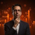 Retrato de Sam Altman con interfaz digital futurista simbolizando liderazgo y riesgos en inteligencia artificial de OpenAI.