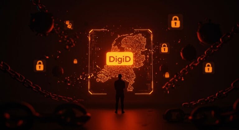 Seguridad digital y riesgos geopolíticos en DigiD Países Bajos con enfoque en protección de datos gubernamentales.