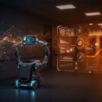 Robot hospitalario avanzado ilustrando la automatización y la innovación tecnológica en el sector salud mediante robótica y IA aplicada.