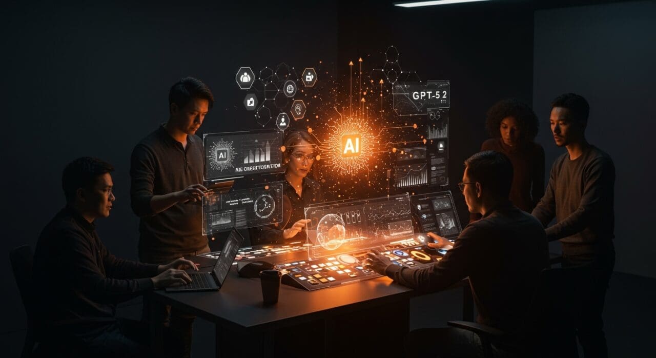 Colaboración de founders y equipos tech usando la orquestación de IA empresarial con ServiceNow y OpenAI para automatización escalable.