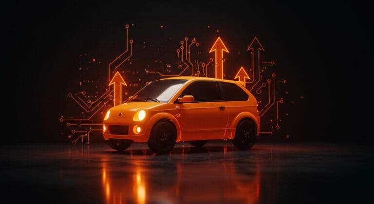 Ilustración cinematográfica del Sinclair C5 destacando innovación y fracaso en movilidad eléctrica para startups tecnológicas.