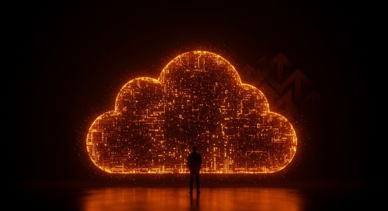 Líder empresarial europeo frente a infraestructura digital en la nube europea, simbolizando soberanía digital y seguridad de datos corporativa.