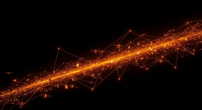 Satélites Starlink Gen2 de SpaceX en órbita conectando globalmente con enfoque en tecnología espacial e infraestructura para startups LATAM.