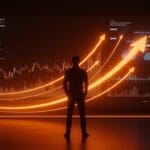 Emprendedor frente a pantalla digital con datos de IPO de SpaceX, simbolizando impacto en financiamiento y mercado secundario para startups y unicornios.