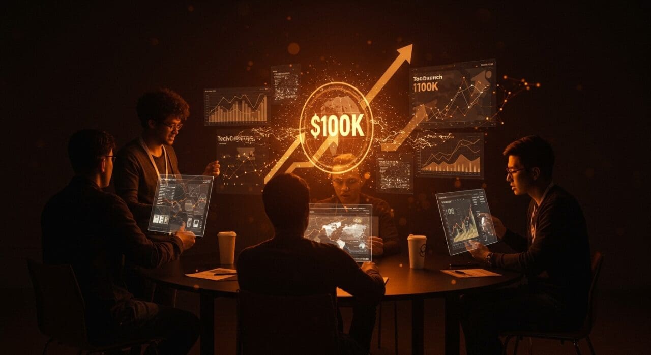 Startups colaborando en TechCrunch Disrupt con oportunidades de inversión y visibilidad global en Startup Battlefield 200.