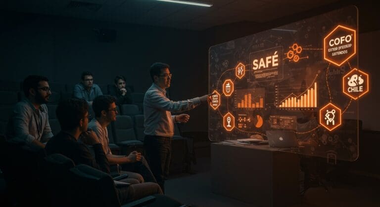 Profesor impulsando debate sobre modelo SAFE y financiamiento estatal en Startup Chile para emprendimiento chileno.