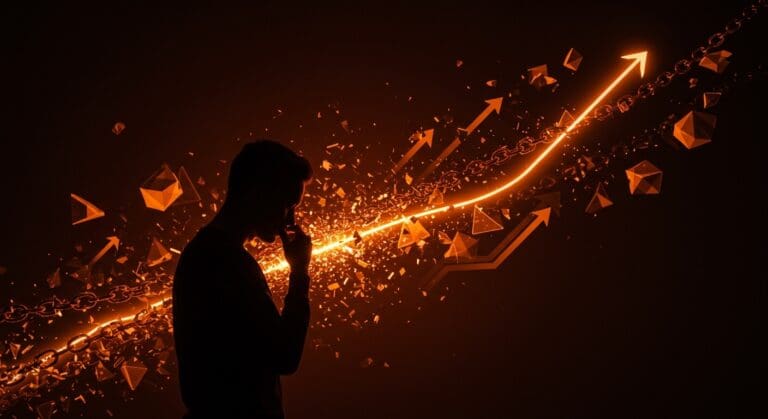 Cierre de startup cripto Entropy con metáforas visuales de crecimiento sostenible y modelos de negocio fintech en tonos naranja y negro.