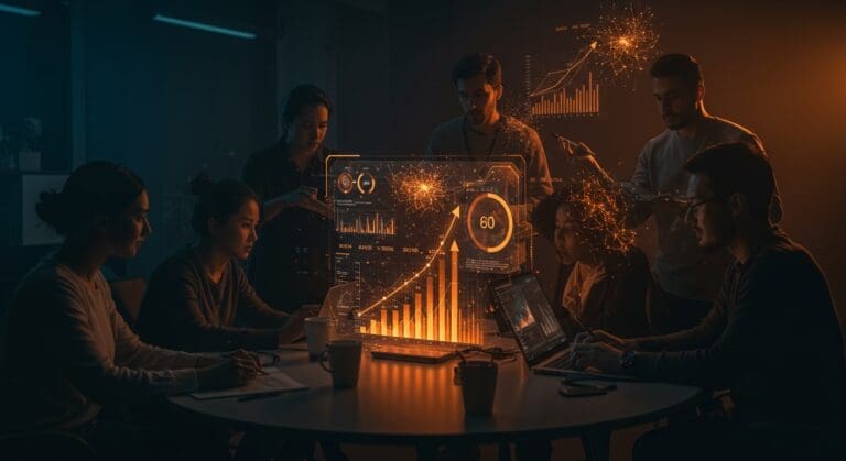 Startup IA Humans& recibiendo ronda semilla récord de 480 millones de dólares, con fundadores tech colaborando y representación visual de inversión tecnológica y redes neuronales.