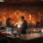 Fundadores de startups en Chile colaborando en un hub deep tech, impulsando innovación y mentoría en el ecosistema tecnológico.