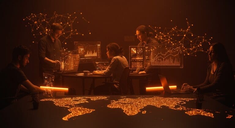 Startup en Madrid colaborando con tecnologías de inteligencia artificial y deep tech simbolizando innovación e inversión en el ecosistema emprendedor.