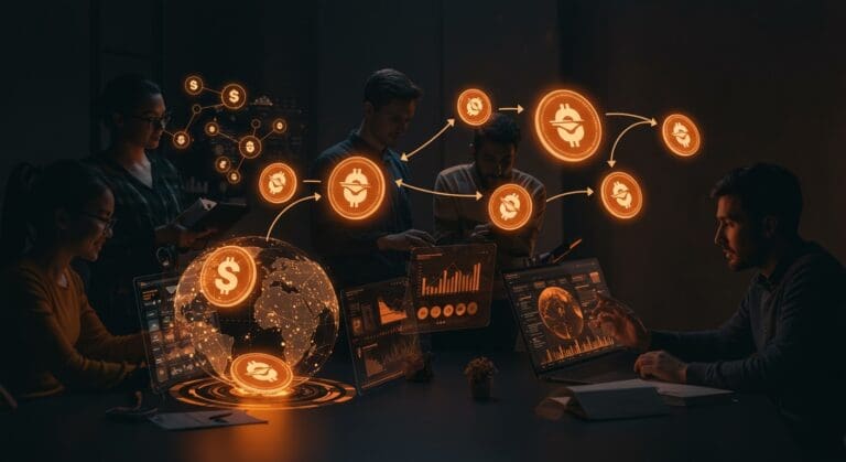 Startups LATAM adoptando sueldos en stablecoin, ilustración de nómina cripto y pagos internacionales con enfoque en ventajas y riesgos.