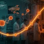 Innovación en biotecnología y startups en salmonicultura colaborando en laboratorio moderno en Chile.