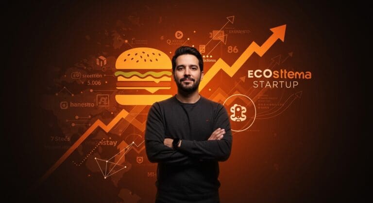 Fundador de startup gastronómica Streat Burger celebrando su exit tras adquisición por Copec, ilustrando crecimiento y emprendimiento latino.