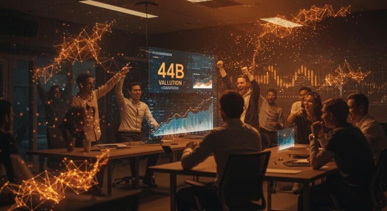 Celebración de startup Synthesia tras levantar $200M en Serie E y alcanzar valoración de $4B en inteligencia artificial y financiamiento.