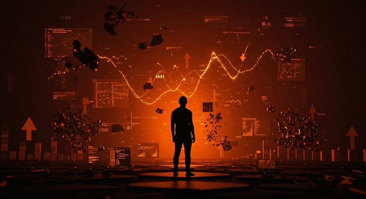 Impacto de la IA y rumores de despidos en Tailwind CSS ilustrados con metáforas visuales de sostenibilidad y transformación tecnológica.