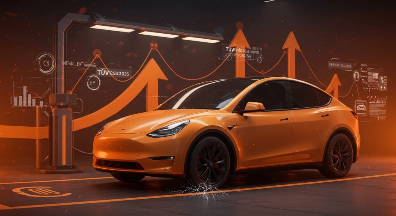 Tesla Model Y con enfoque en fiabilidad crítica según TÜV Report 2026 y tendencias en movilidad eléctrica para startups.