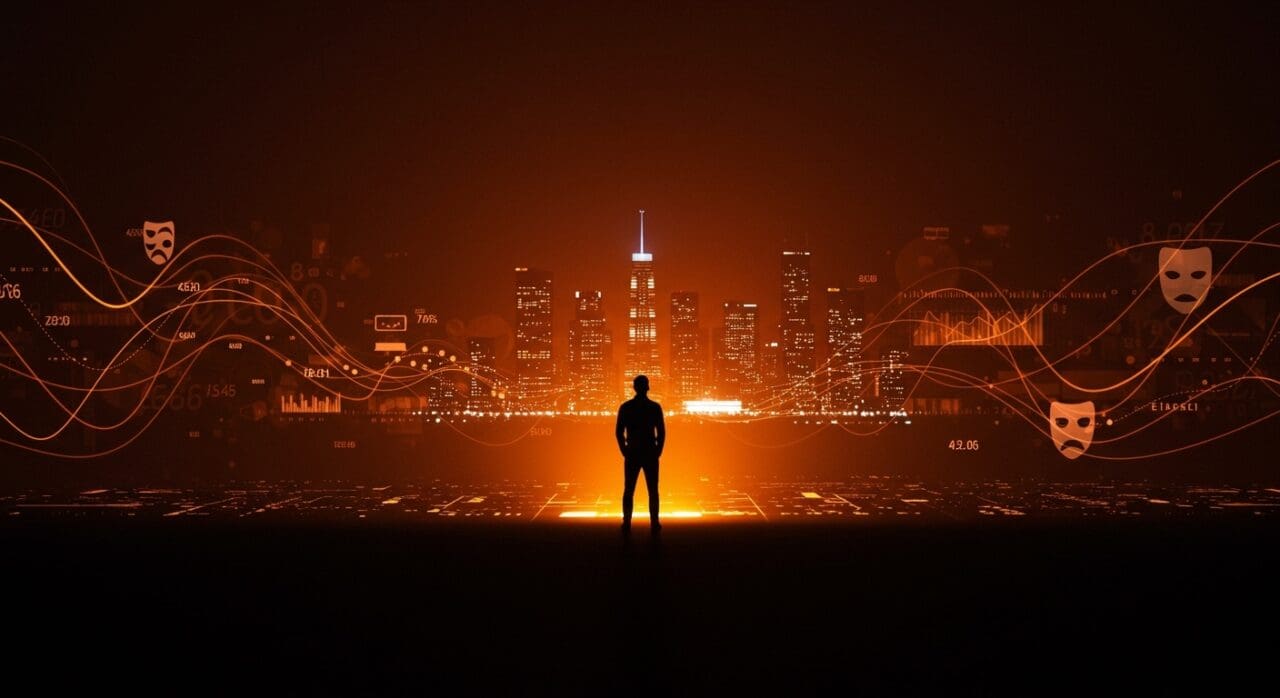 The Audacity de AMC explora la cultura y retos éticos de Silicon Valley en un ambiente de startups y tecnología representado con luces naranjas y negras.