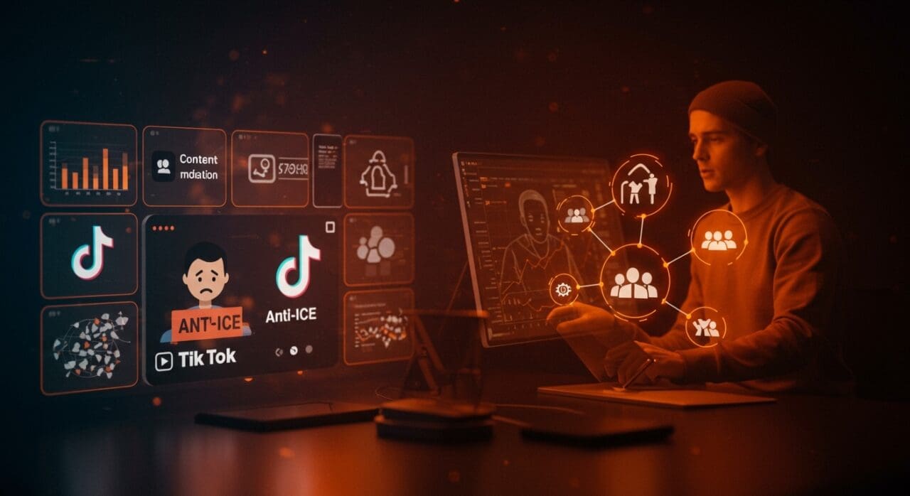 Ilustración conceptual sobre la censura y problemas técnicos en TikTok, enfocada en confianza y moderación para founders de LATAM.