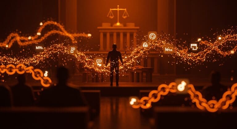 Representación visual del juicio histórico sobre adicción a redes sociales centrado en TikTok, mostrando algoritmos y regulación tecnológica en el ecosistema startup.