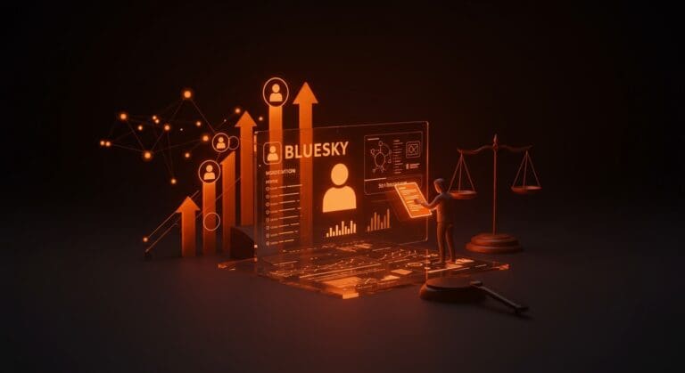 Informe de Bluesky sobre transparencia y regulación en plataformas sociales emergentes con aumento de reportes y demandas legales.