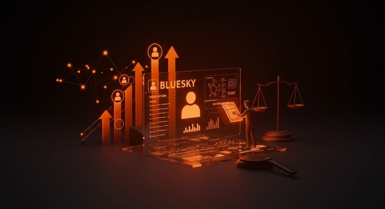 Informe de Bluesky sobre transparencia y regulación en plataformas sociales emergentes con aumento de reportes y demandas legales.