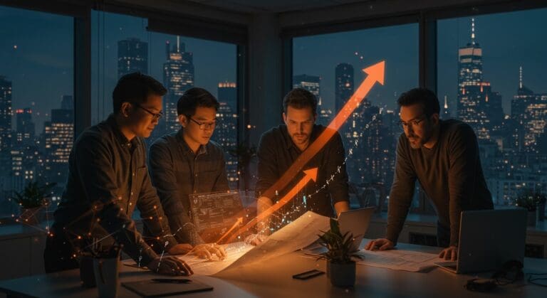 Grupo de ingenieros senior en NYC trabajando en startup tecnológica con crecimiento exponencial tras convocatoria de Trayd y Y Combinator.