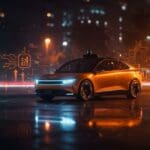 Robotaxi autónomo de Uber, Lucid y Nuro presentado en CES 2026 representando movilidad autónoma e innovación tecnológica.