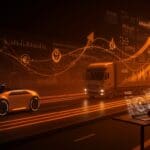 Robotaxi y camión autónomo futuristas financiados por Uber para el avance de vehículos autónomos en startups de movilidad.