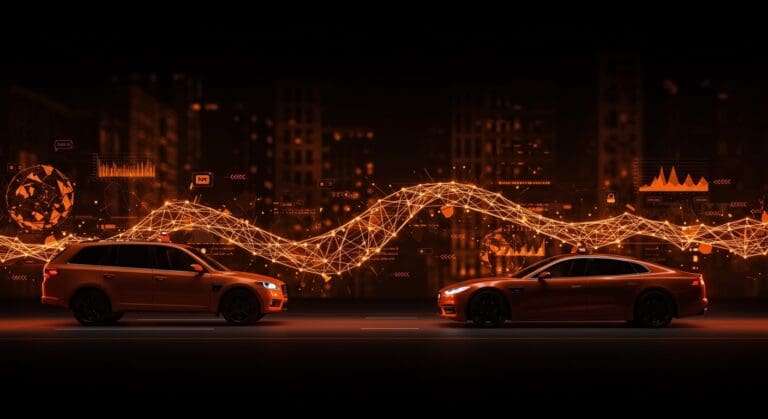 Waymo vehículo autónomo junto a un autobús escolar destacado en entorno urbano oscuro, representando seguridad vial y regulación tecnológica en transporte.