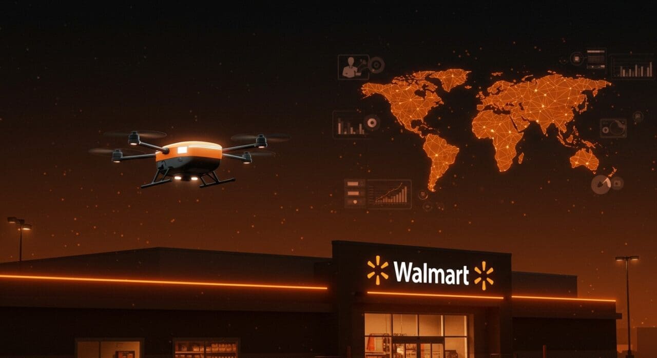 Entrega con drones de Walmart expandiéndose en EE. UU., destacando innovación en logística automatizada y tendencias del mercado.